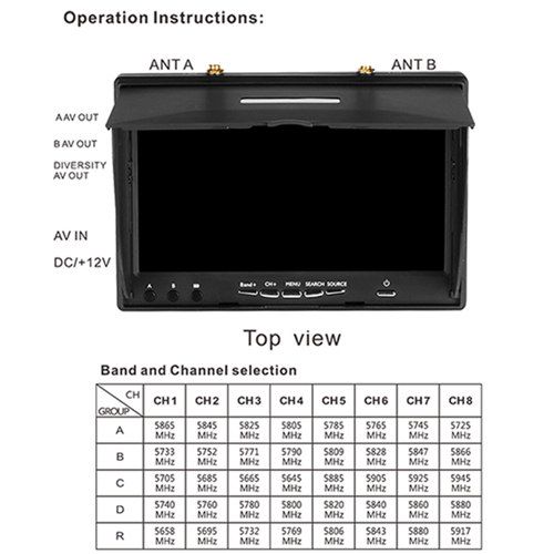 5.8G 40 Channel 7 inch FPV Diversity Monitor (Built-in battery) LT5802S W/ DVR