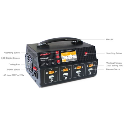 Ultra Power UP1200+ 25A 8 Channel 2-6S LiPo LiHV Battery Fast Balance Charger With Display Screen